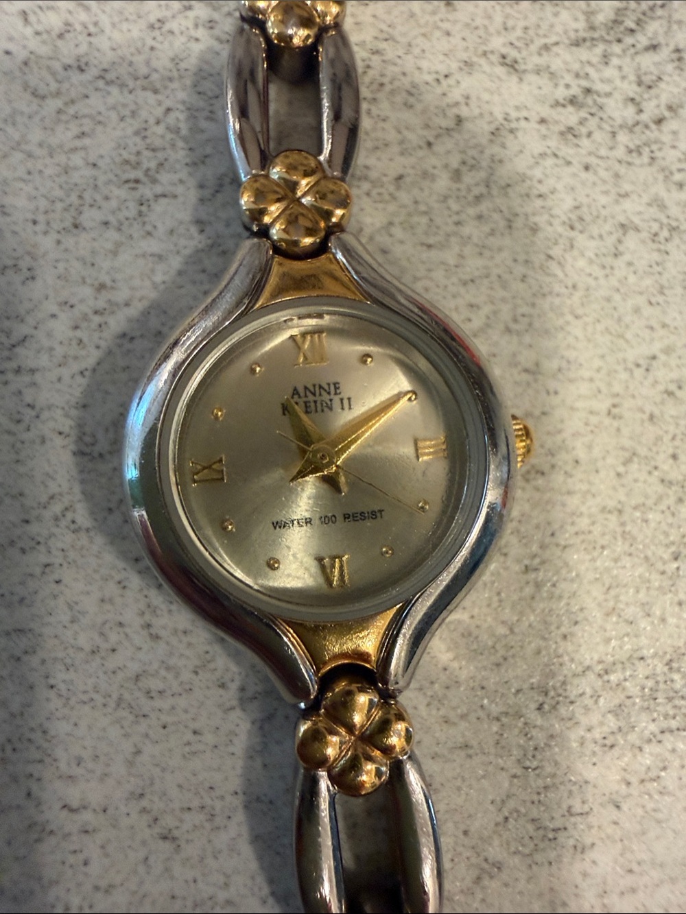 Anne Klein Two-Tone Gold and Silver Floral Bracelet Watch